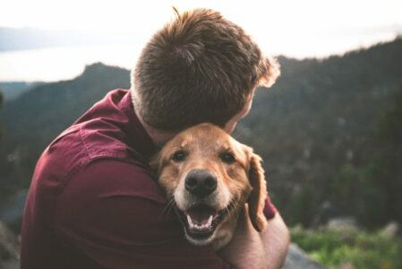 Boy hugging his Golden Retriever